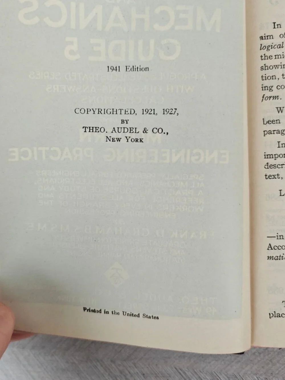 Audels Engineers And Mechanics Guide #5 Frank D. Graham 1941 Hardcover